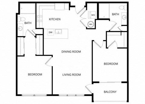 Floor plan for 2 beds, 2 baths, 1020 sqft
