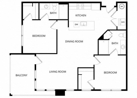 Floor plan for 2 beds, 2 baths, 1018 sqft