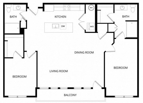 Floor plan for 2 beds, 2 baths, 1241 sqft