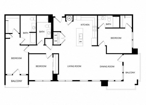 Floor plan for 3 beds, 3 baths, 1641 sqft
