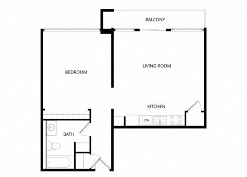 Floor plan for 1 bed, 1 bath, 700 sqft