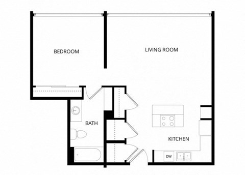Floor plan for 1 bed, 1 bath, 853 sqft