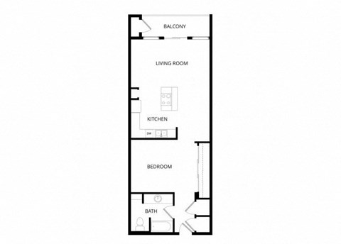 Floor plan for 1 bed, 1 bath, 873 sqft