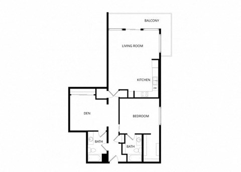Floor plan for 1 bed, 2 baths, 1294 sqft