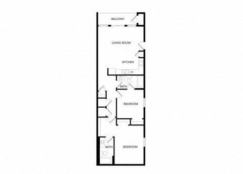 Floor plan for 2 beds, 2 baths, 1052 sqft