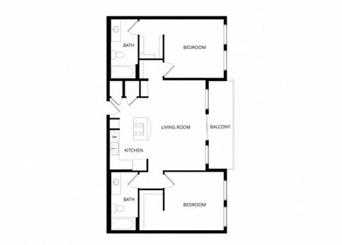 Floor plan for 2 beds, 2 baths, 1121 sqft