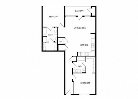 Floor plan for 2 beds, 2 baths, 1279 sqft