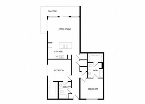 Floor plan for 2 beds, 2 baths, 1294 sqft