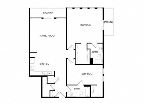 Floor plan for 2 beds, 2 baths, 1593 sqft
