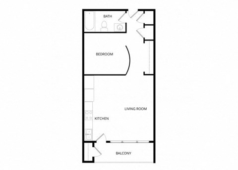 Floor plan for studio, 1 bath, 672 sqft
