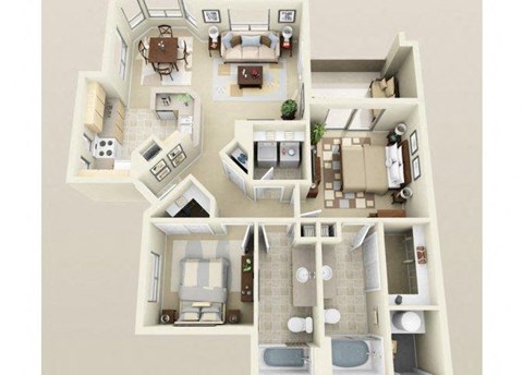 Floor plan for 2 beds, 2 baths, 1163 sqft