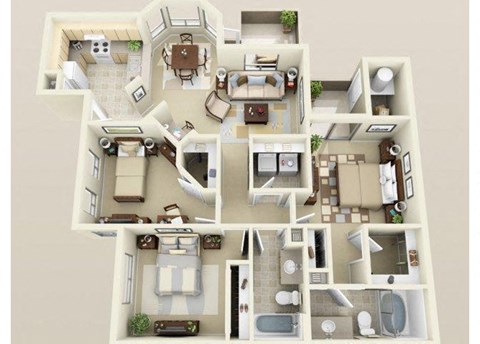 Floor plan for 3 beds, 2 baths, 1399 sqft