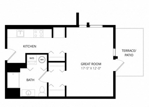 Floor plan for studio, 1 bath, 507 sqft
