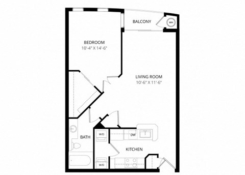 Floor plan for 1 bed, 1 bath, 657 sqft