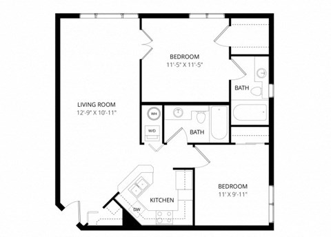 Floor plan for 2 beds, 2 baths, 829 sqft