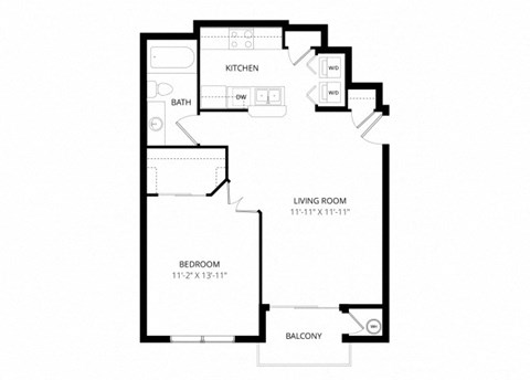 Floor plan for 1 bed, 1 bath, 686 sqft