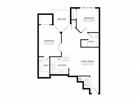 Floor plan for 2 beds, 2 baths, 852 sqft