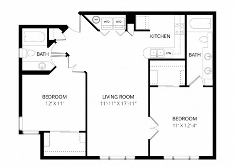 Floor plan for 2 beds, 2 baths, 1002 sqft