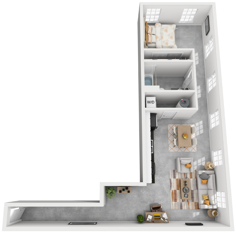 Floor plan for 1 bed, 1 bath, 874 sqft