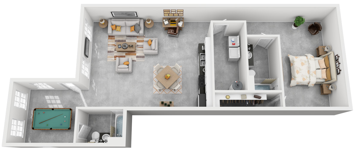 Floor plan for 1 bed, 2 baths, 1894 sqft