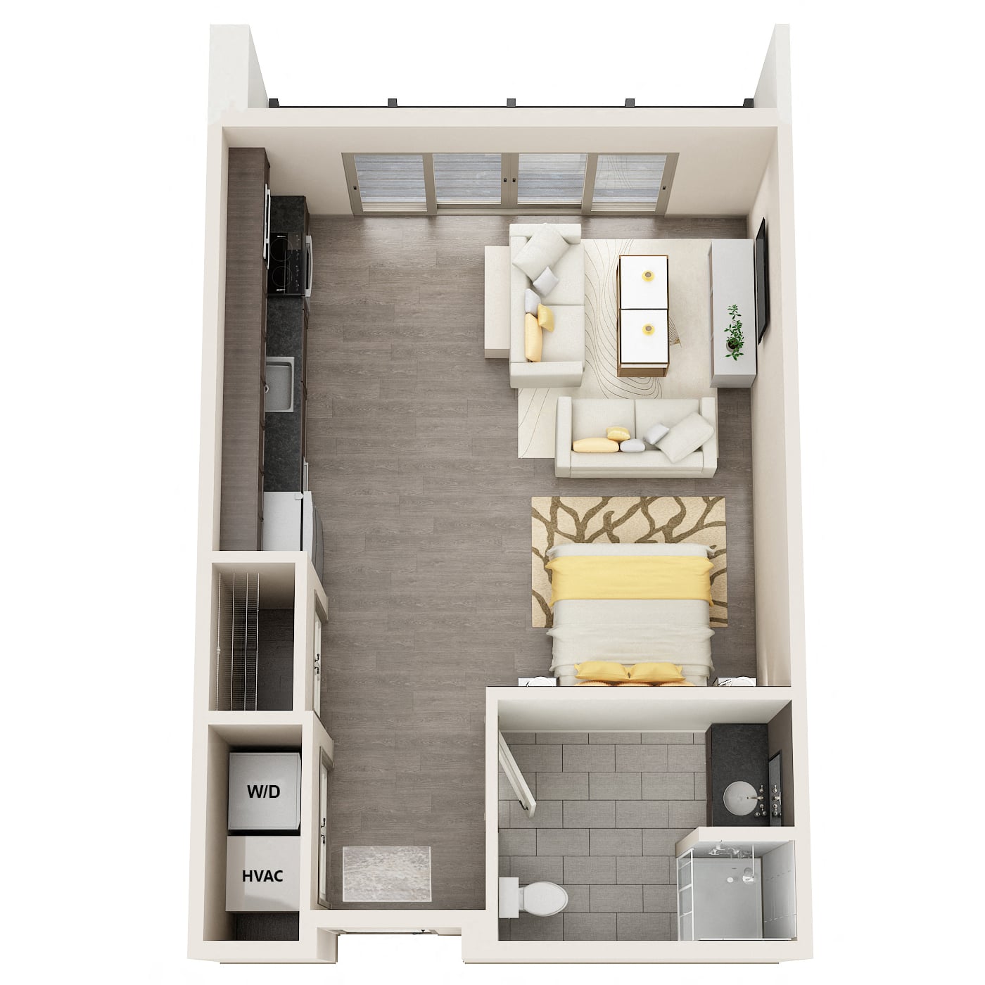 Floor plan for studio, 1 bath, 531 sqft