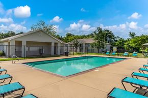 Jackson apartment for rent - A swimming pool surrounded by sun loungers and a building in the background.