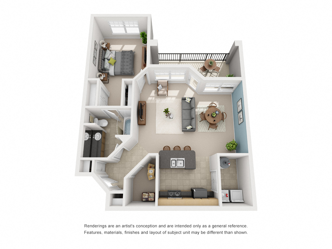 Floor plan for 1 bed, 1 bath, 803 sqft