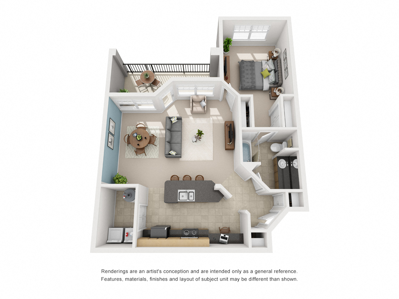 Floor plan for 1 bed, 1 bath, 803 sqft