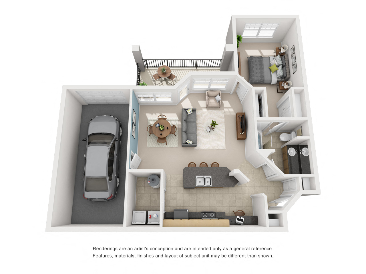 Floor plan for 1 bed, 1 bath, 803 sqft
