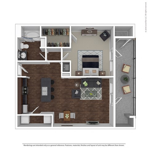 Floor plan for 1 bed, 1 bath, 789 sqft