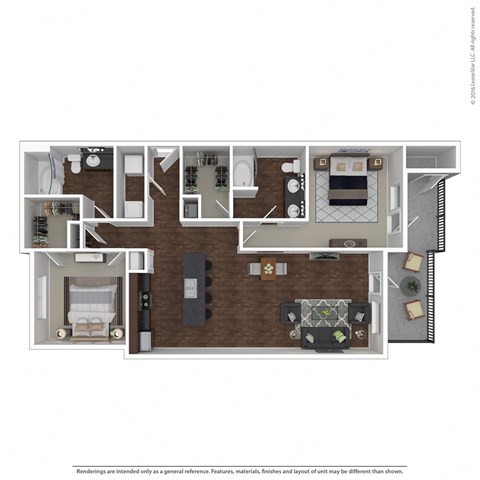 Floor plan for 2 beds, 2 baths, 1152 sqft