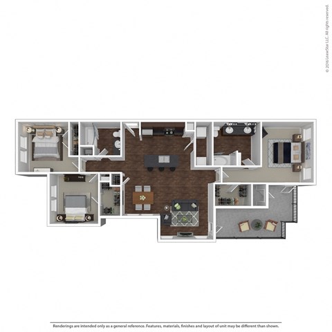Floor plan for 3 beds, 2 baths, 1287 sqft
