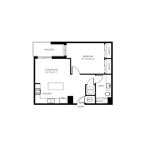 Floor plan for 1 bed, 1 bath, 772 sqft