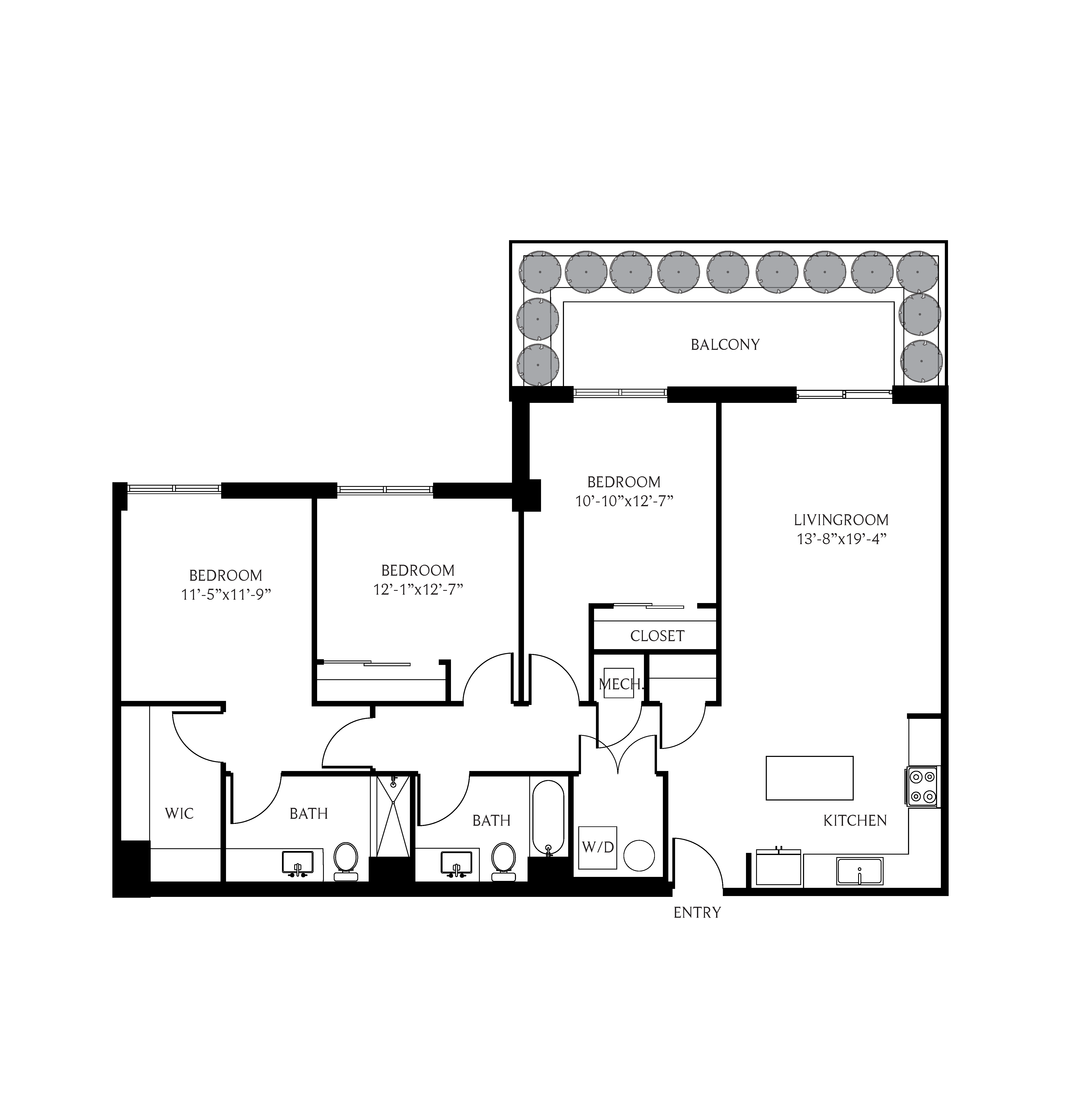 Floor plan for 3 beds, 2 baths, 1503 sqft