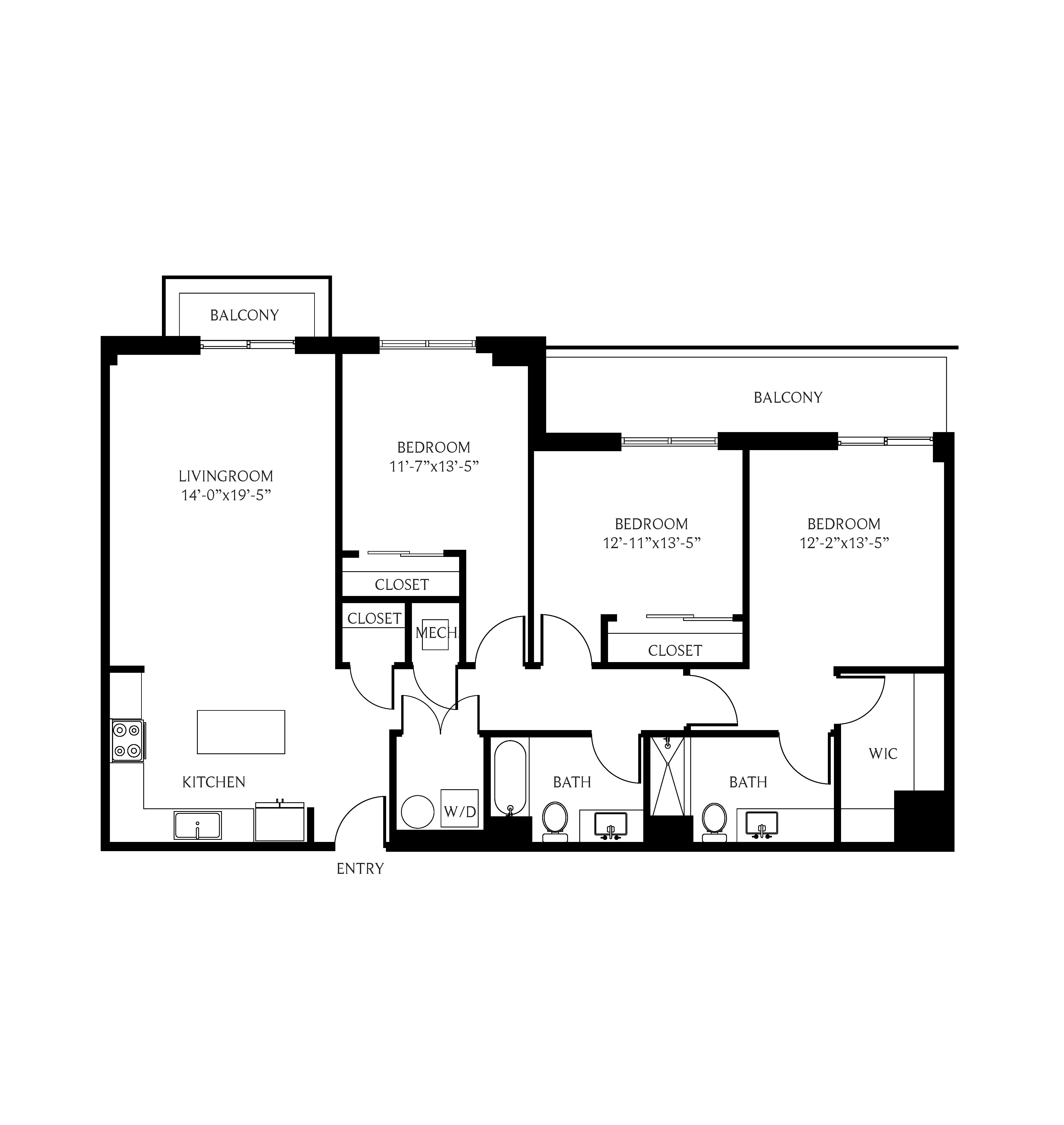 Floor plan for 3 beds, 2 baths, 1471 sqft