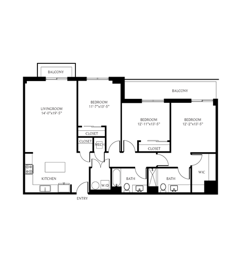Floor plan for 3 beds, 2 baths, 1471 sqft