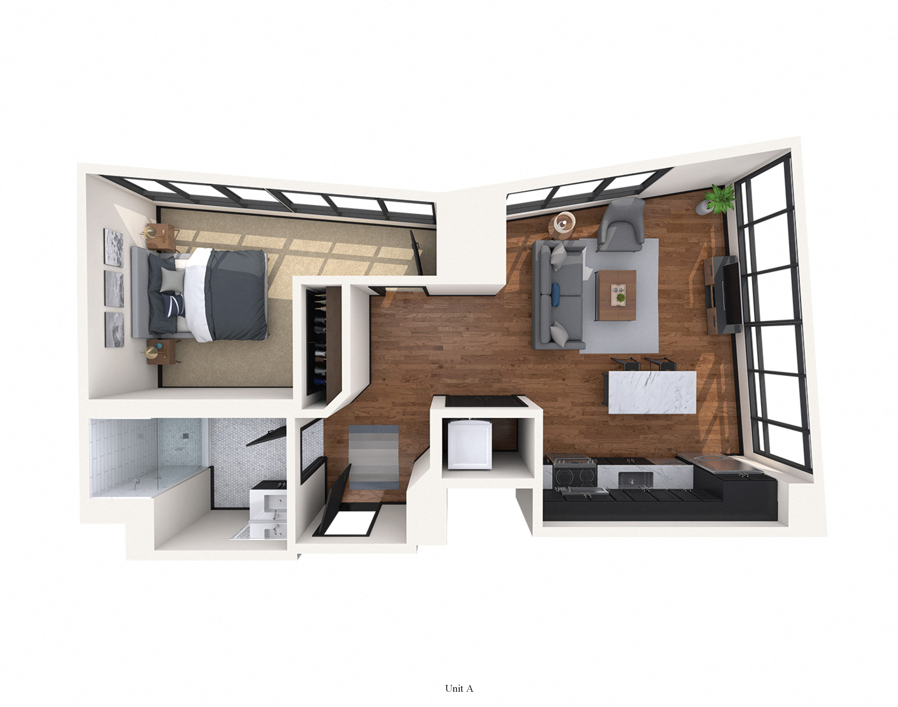 Floor plan for 1 bed, 1 bath, 660 sqft