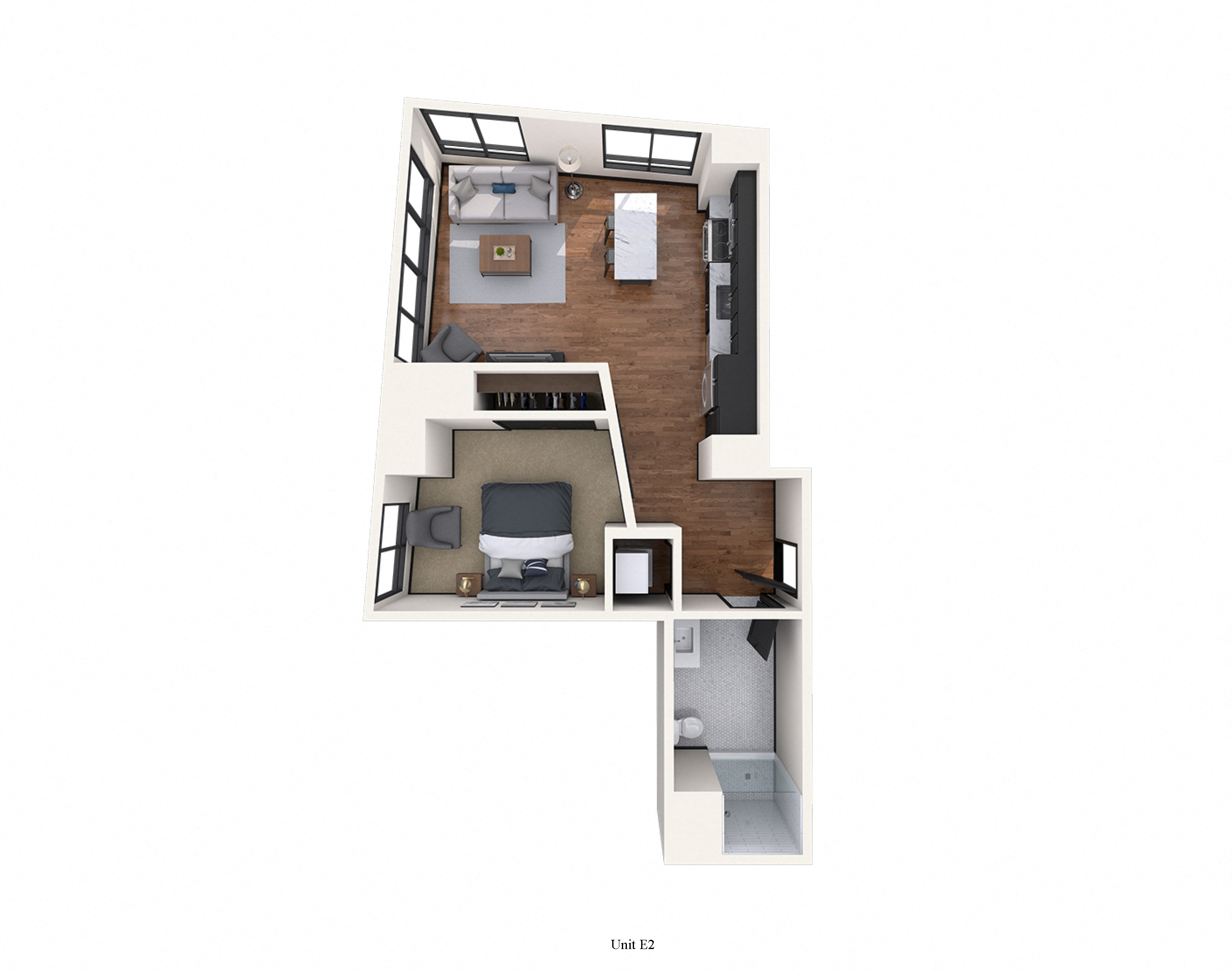 Floor plan for 1 bed, 1 bath, 630 sqft