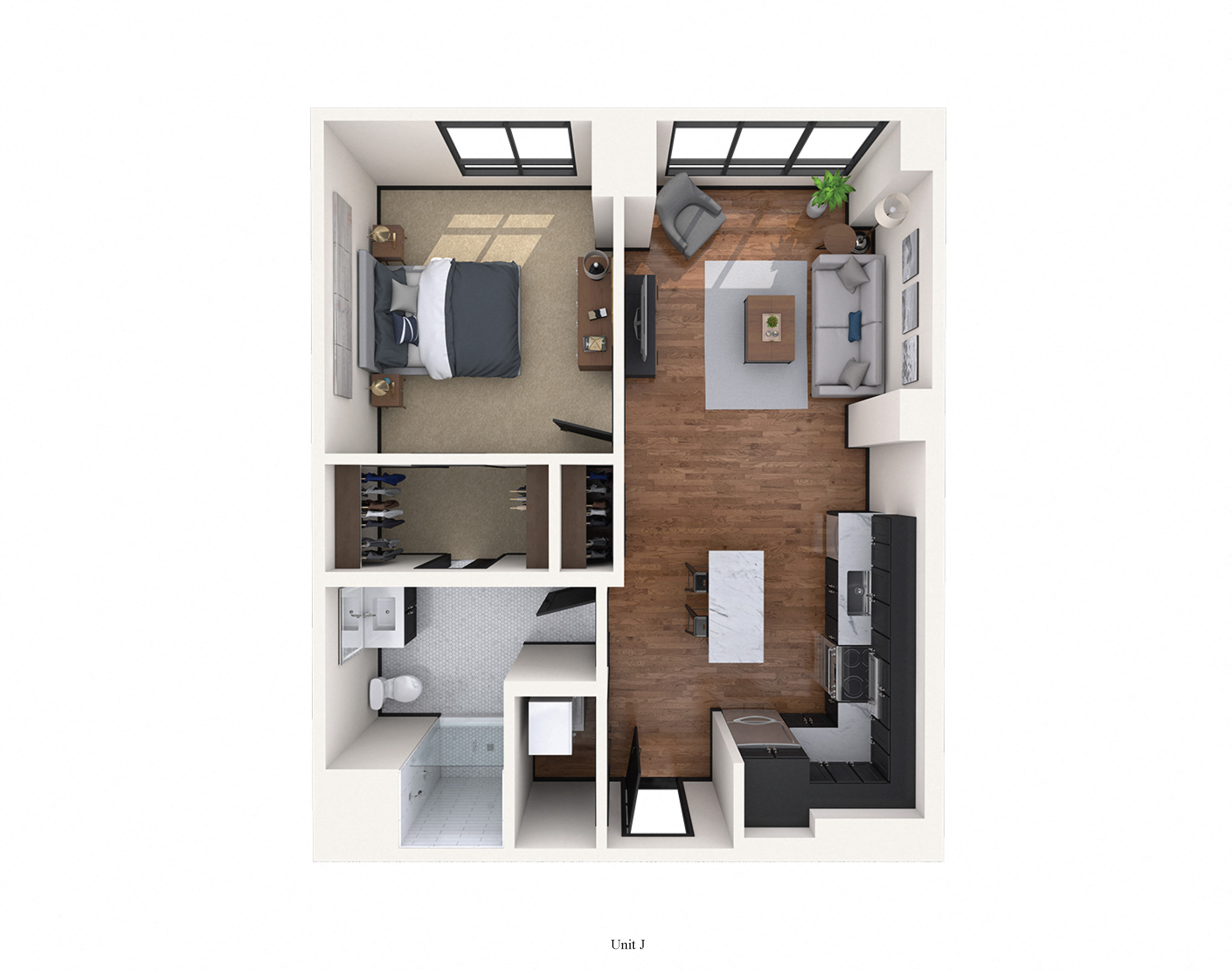 Floor plan for 1 bed, 1 bath, 713 sqft