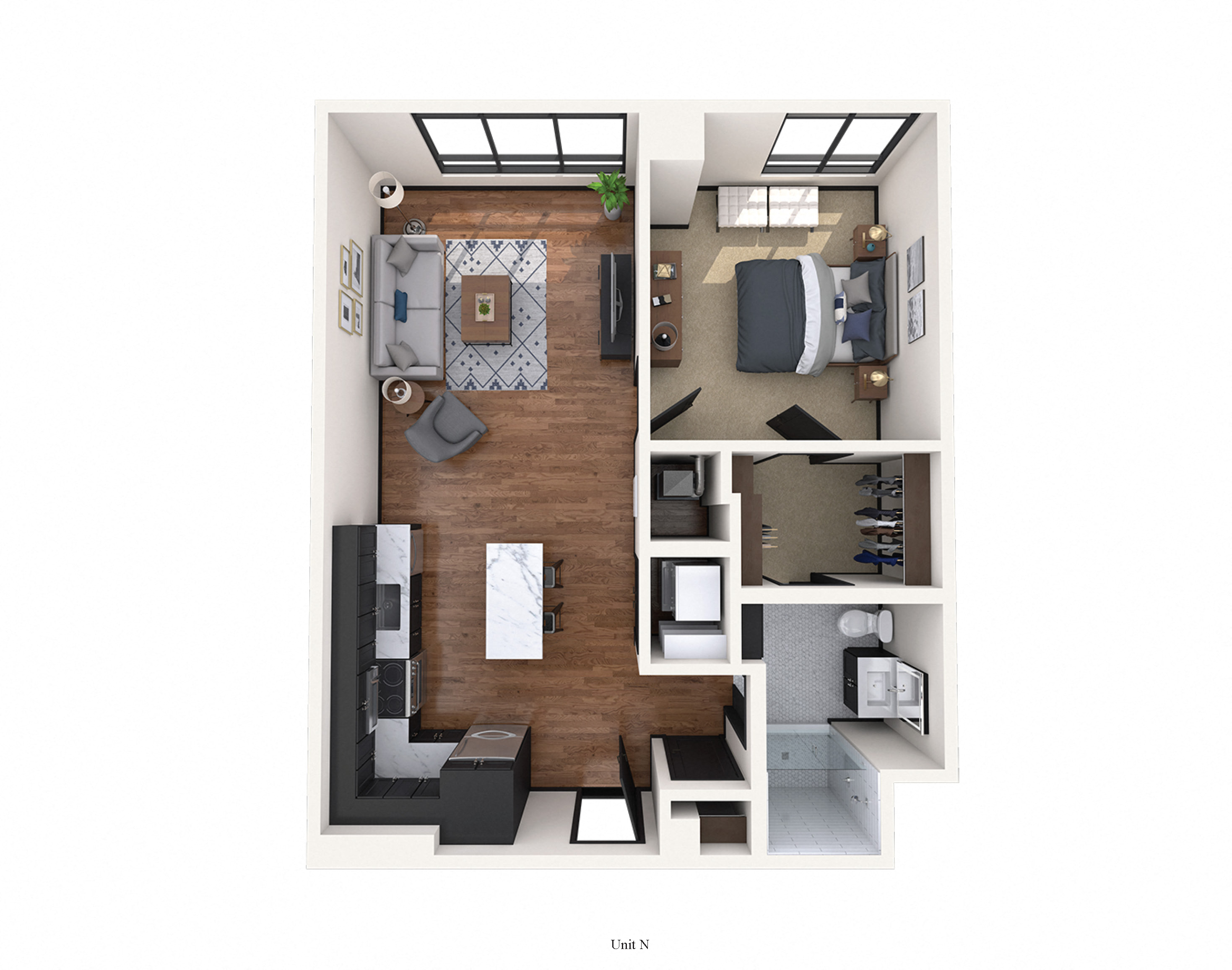 Floor plan for 1 bed, 1 bath, 710 sqft