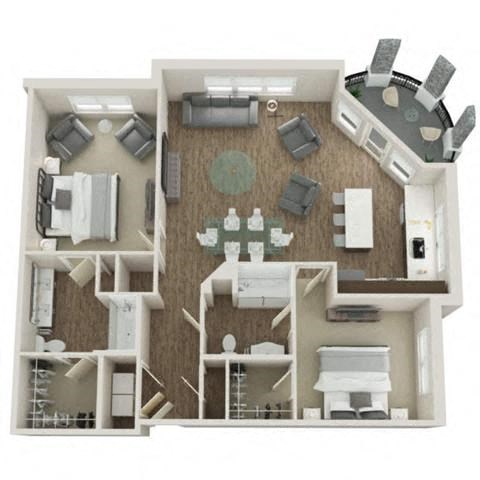 Floor plan for 2 beds, 2 baths, 1246 sqft