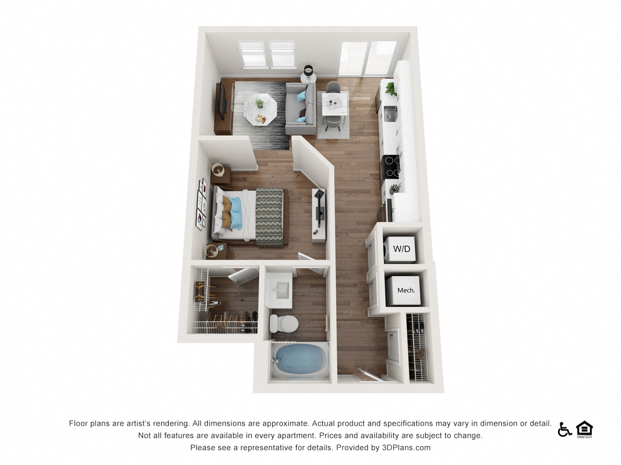 Floor plan for studio, 1 bath, 574 sqft