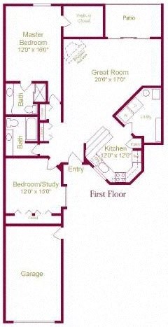 Floor plan for 2 beds, 2 baths, 1268 sqft