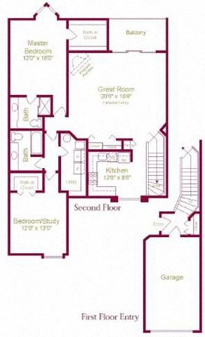 Floor plan for 2 beds, 2 baths, 1328 sqft
