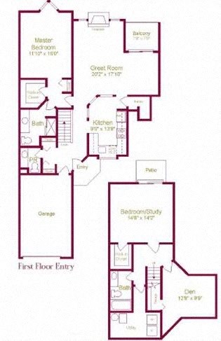 Floor plan for 2 beds, 2.5 baths, 1713 sqft