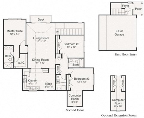 Floor plan for 3 beds, 2 baths, 1738 sqft