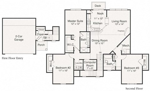 Floor plan for 3 beds, 2 baths, 1781 sqft
