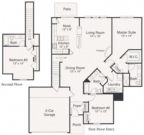 Floor plan for 3 beds, 3 baths, 1940 sqft