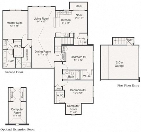 Floor plan for 3 beds, 2 baths, 1979 sqft