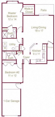 Floor plan for 2 beds, 2 baths, 1178 sqft